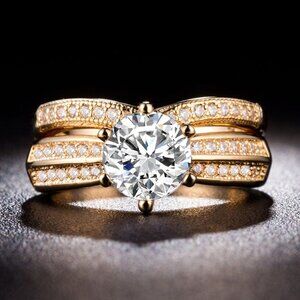 💥 MLNN10214K Rose Gold Plated Round Brillant  Wedding Couple Ring, MLNN1020